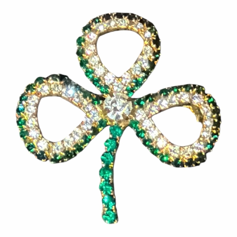 Vintage Rhinestone Shamrock Brooch - Picture 4 of 7